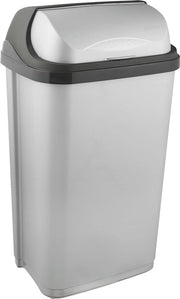 Contenitore di Rifiuti con Coperchio Scorrevole - 50 L - Argento