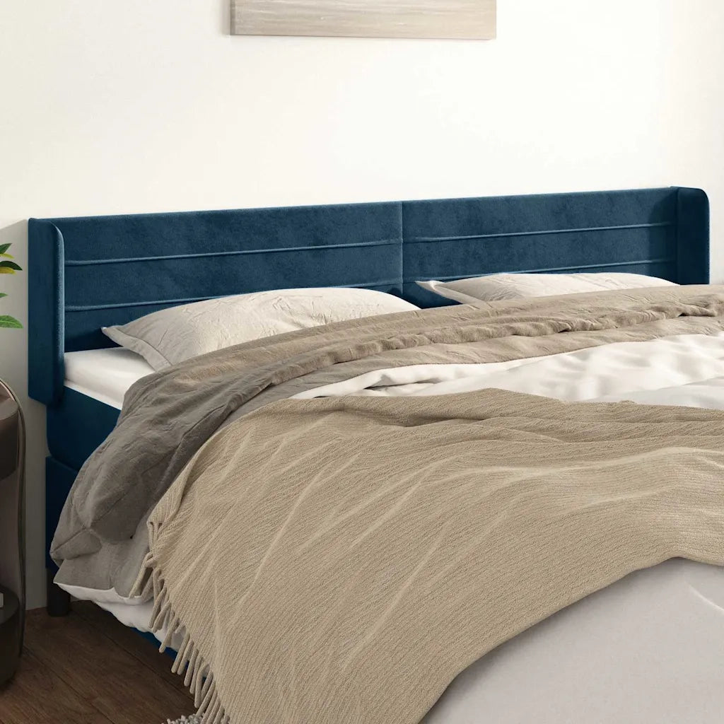 Testiera ad Orecchio-Testata con Orecchie Blu Scuro 183x16x78/88 cm in Velluto 588410