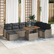 Set Divano da Giardino 9 Pezzi con Cuscini Grigio Polyrattan Acacia