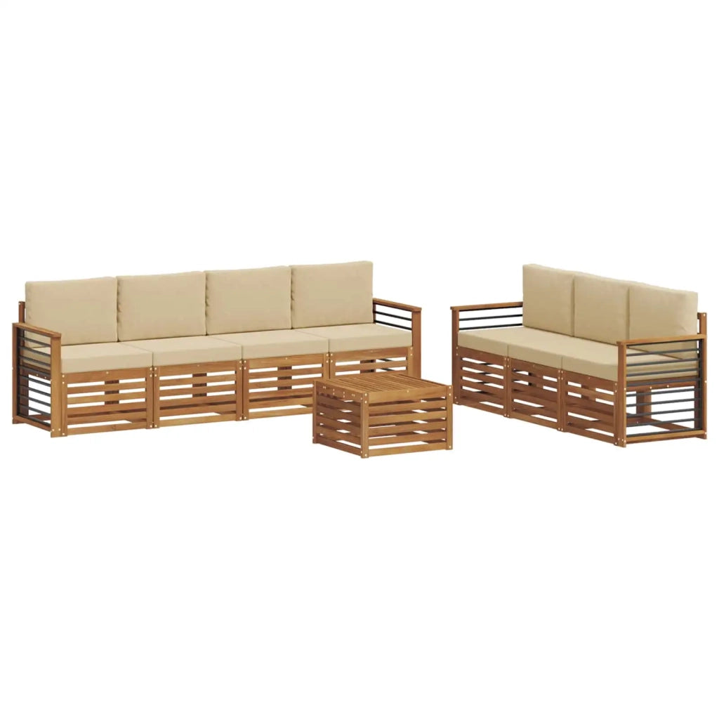 Set divani 8 pcs Naturale e Beige Legno di Acacia Massello 3374503