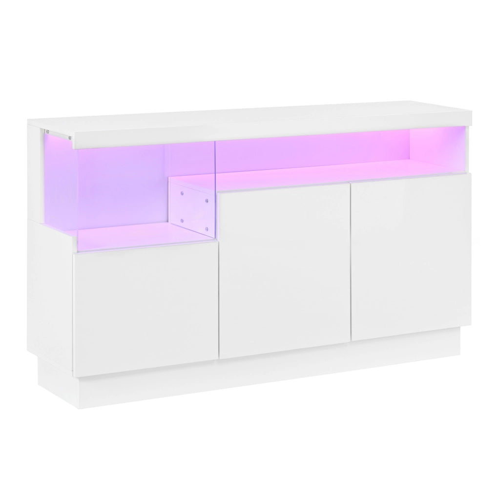 Madia 140 cm a 3 ante bianca lucida con vano in acrilico e LED controllati da app HAVRYA