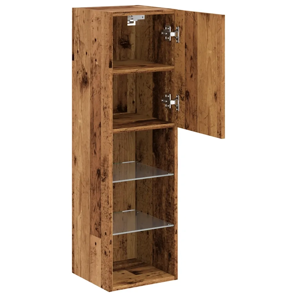 Mobili Porta TV con Luci LED 2 pz Legno Antico 30,5x30x102 cm 857677