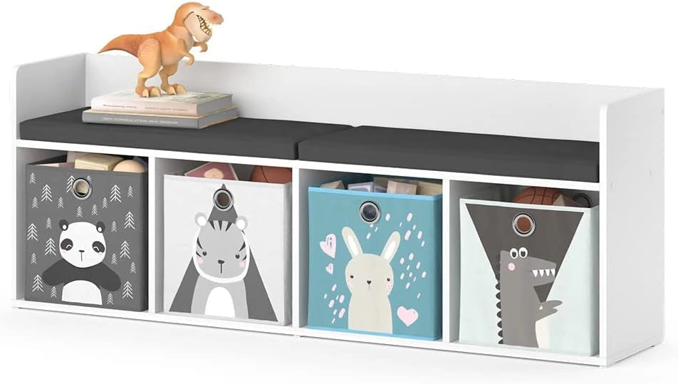 Scaffale per bambini Luigi, Bianco, 31.2 x 53.4 cm con 4 scatole pieghevoli opt.2, adatto per riporre giocattoli e libri