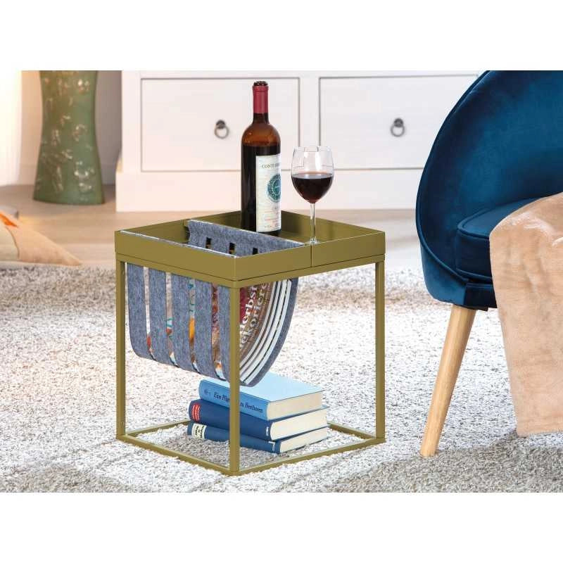 Tavolino Inter Link 35x35x40cm in metallo verniciato grigio con porta riviste in lana cotta