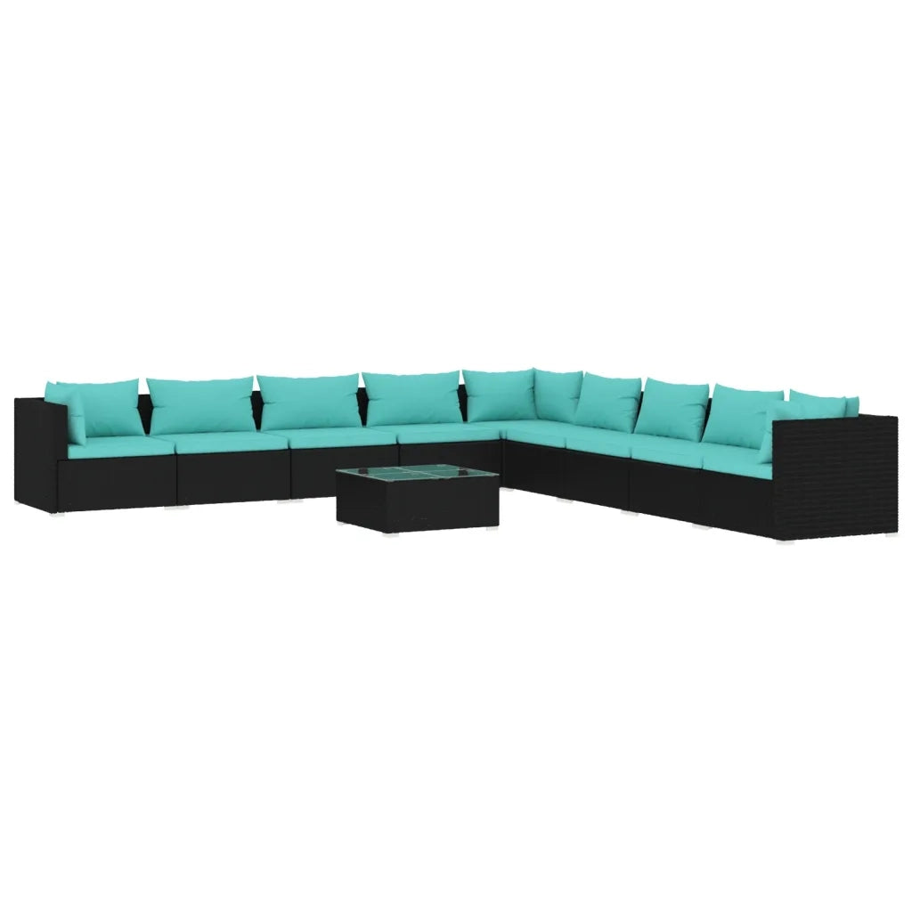 Set Divani da Giardino 10 pz con Cuscini in Polyrattan Nero cod mxl 34618
