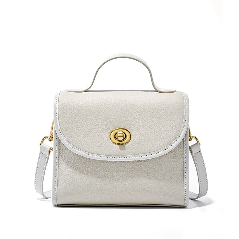 Borsa a tracolla da donna in vera pelle, borsa a mano casual, borsa tote bianca.