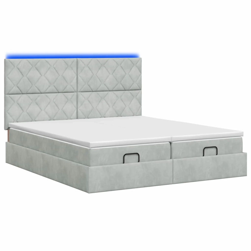 Letto Ottomano con Materasso e LED Grigio Chiaro 200 x 200 cm 3458520