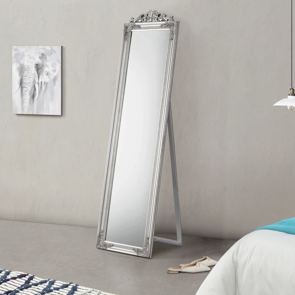 Specchio da Terra Arezzo a Figura Intera 160 x 40 cm Cornice in Eucalipto - Argentato [en.casa]