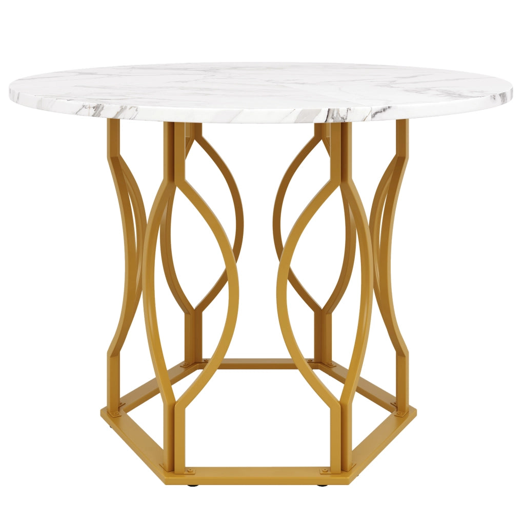 Tavolo da pranzo rotondo 100x100x76 cm; MDF e metallo; bianco e oro
