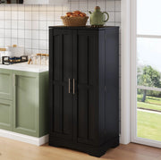 Credenza alta moderna 120x60x40 cm in MDF nero con luce LED sensore e ante scanalate