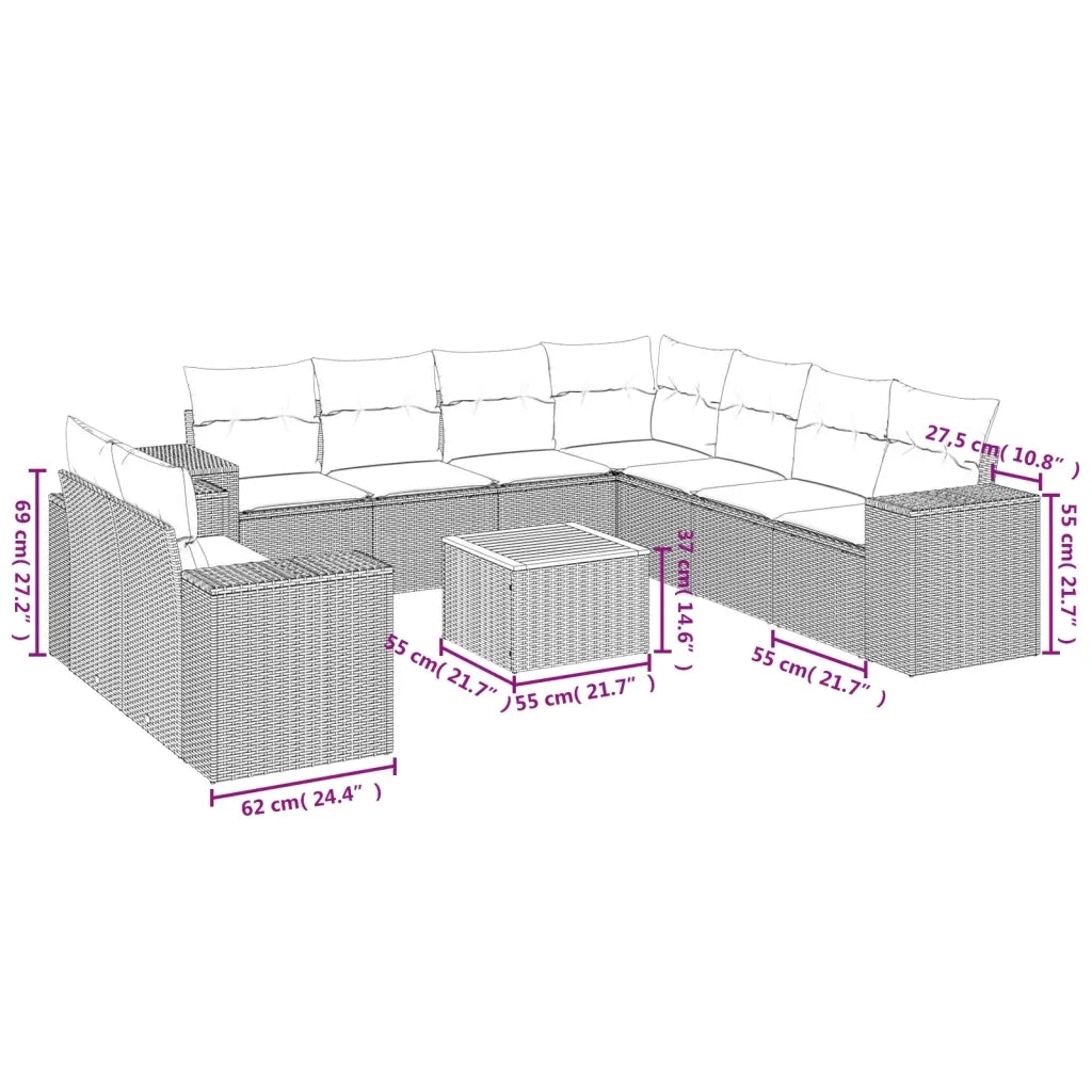 Set Divani da Giardino 10pz con Cuscini in Polyrattan Nero 3225510