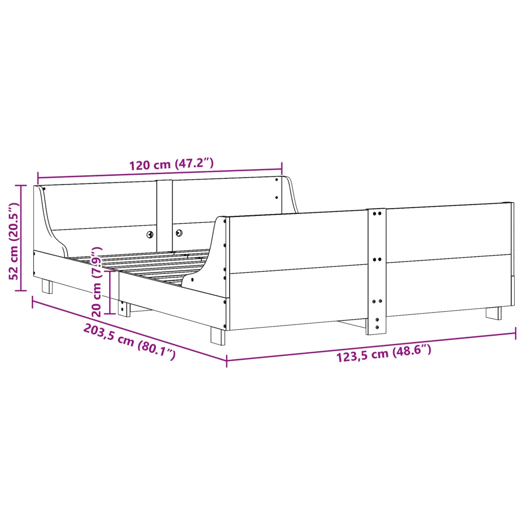 Letto senza Materasso-Struttura Letto Bianco 120x200 cm Legno Massello di Pino 412827