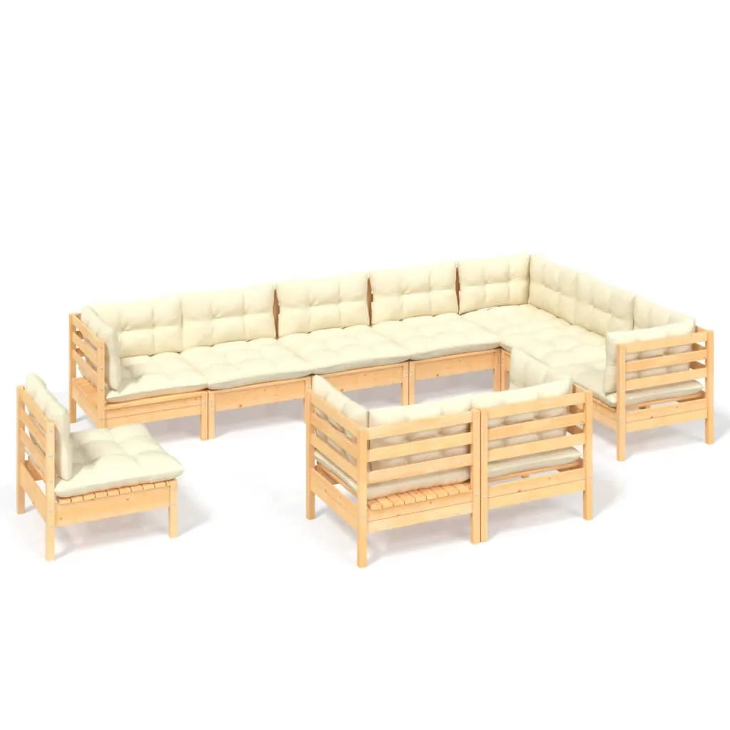 Set di mobili da giardino mobili da esterno 10 pezzi con cuscini color crema legno di pino massiccio 02_0015020