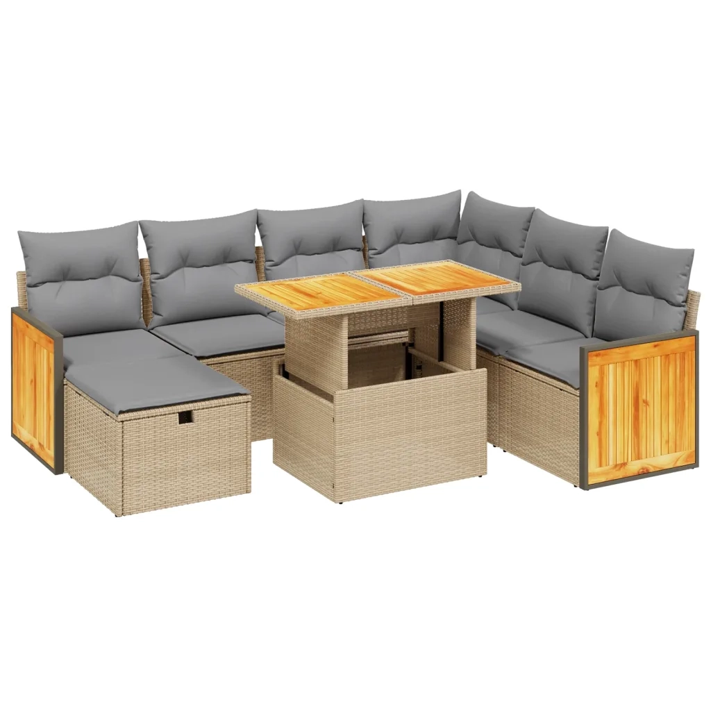 Set Divano da Giardino 8 pz con Cuscini Beige in Polyrattan 3276265