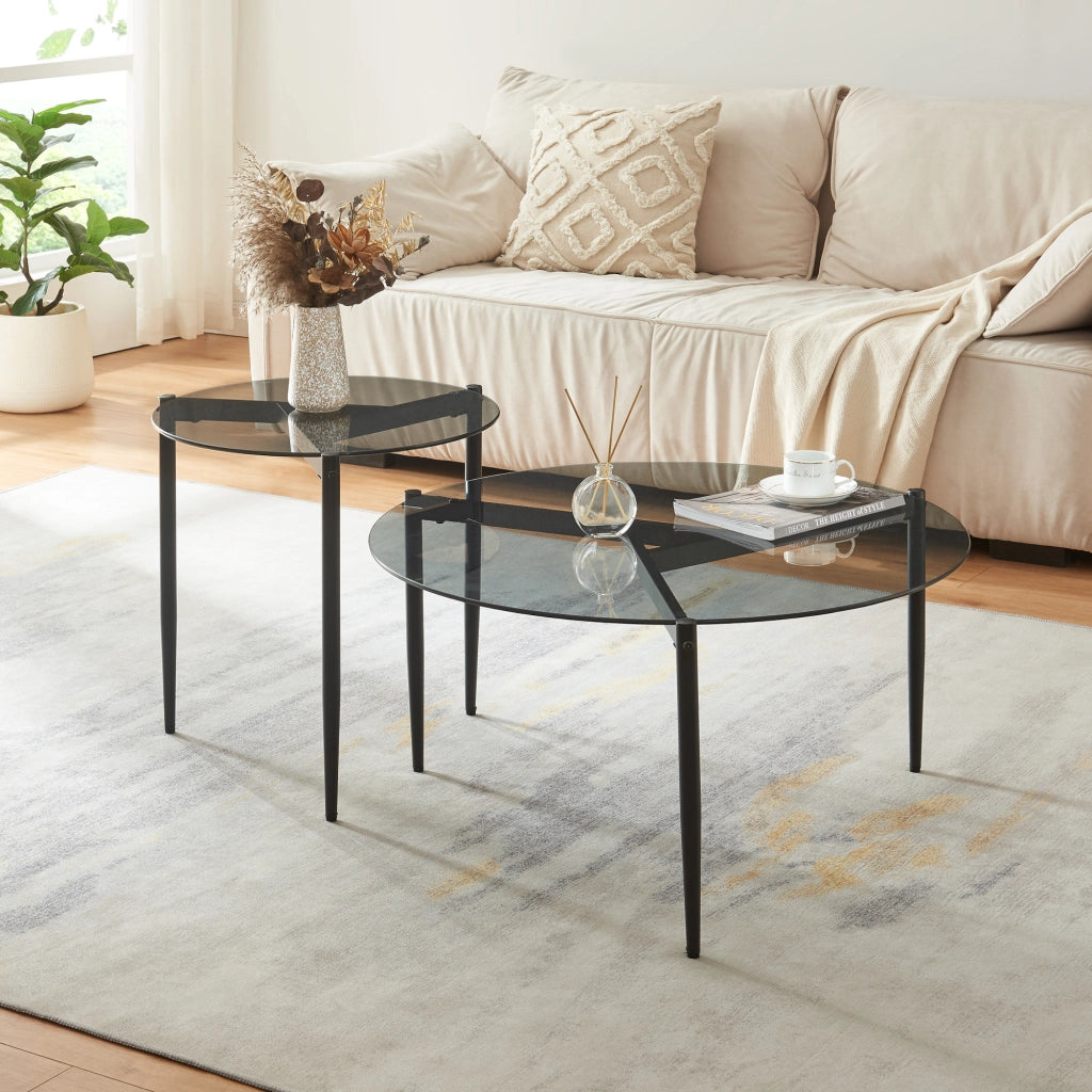Tavolino da Salotto Ulökantaa con Piano Rotondo in Vetro Fumé - Grigio [en.casa]