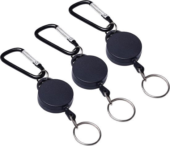 Cintura per Chiave 3 pezzi - Rullo di Chiave in Nylon - Corda Estendibile - Ospita Badges di Identificazione - Nero e Duraturo