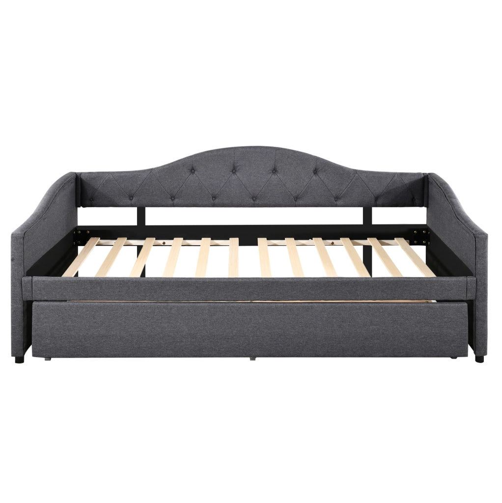 Letto singolo 90x200 cm con letto estraibile in lino grigio HAVRYA