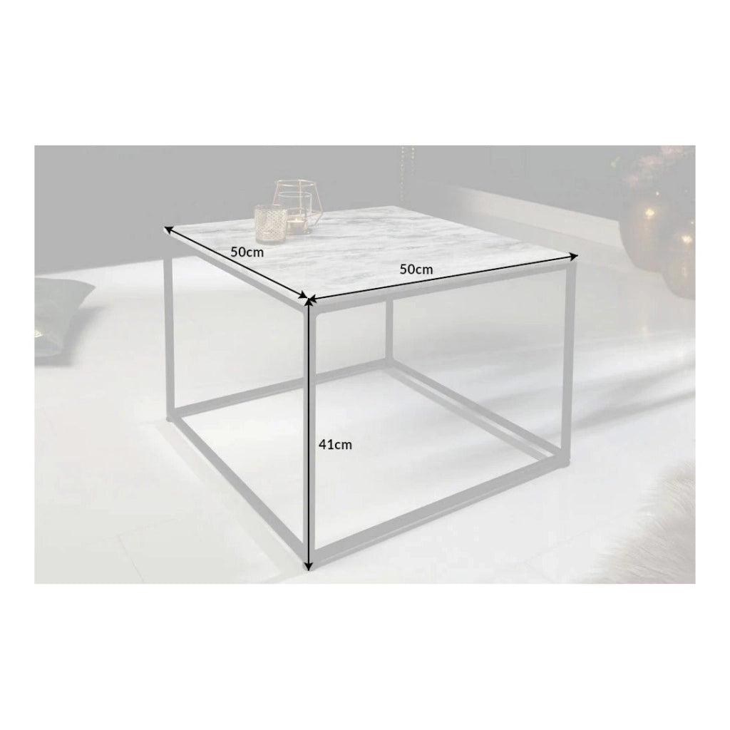 Tavolino ABITTA quadrato 50 cm in marmo bianco e gambe in metallo in stile moderno