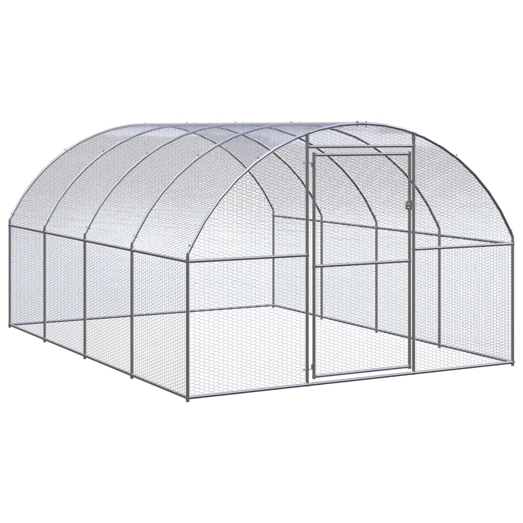 Pollaio/recinto/gabbia per polli da esterno 3 x 4 x 2 m acciaio zincato argento 02_0044011