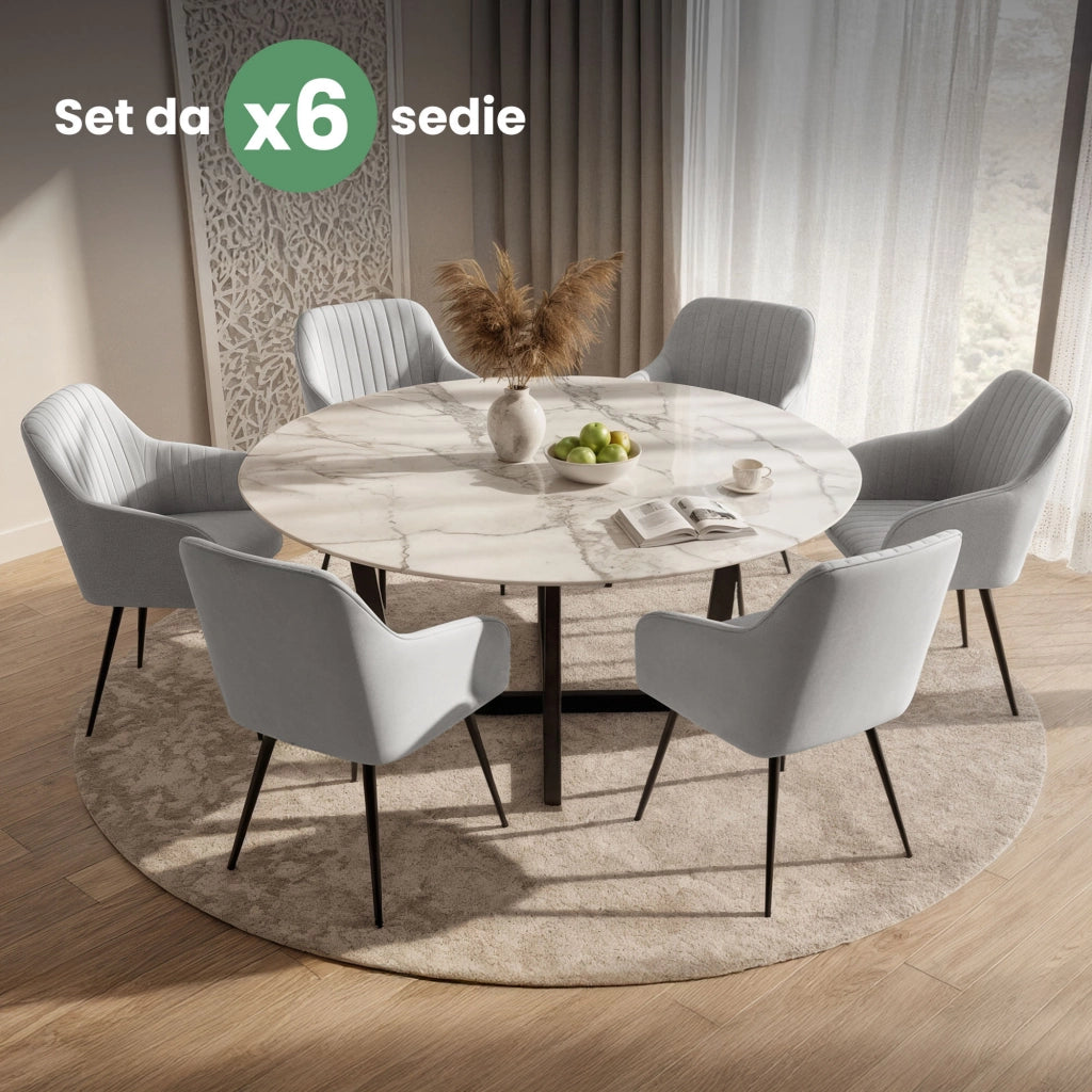 Set di 6 Sedie in velluto con cuciture verticali FLORENCE Grigio gambe nere