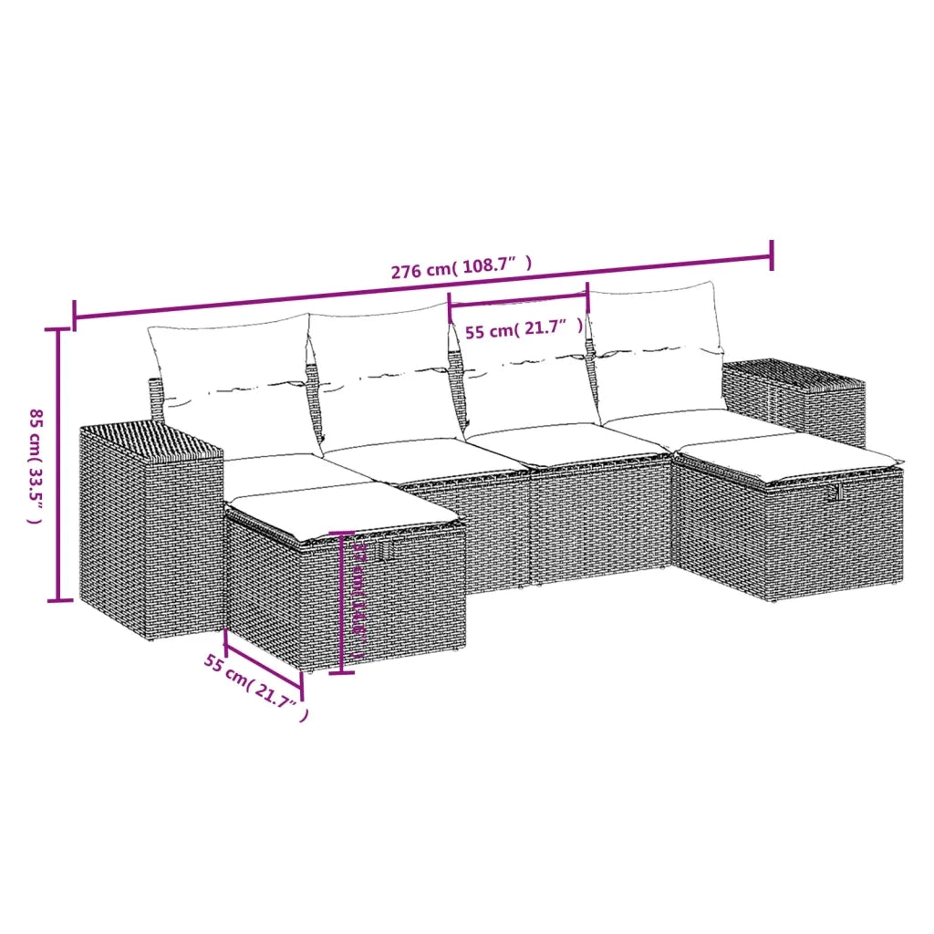 Set Divano da Giardino 6pz con Cuscini Grigio Chiaro Polyrattan 3264478