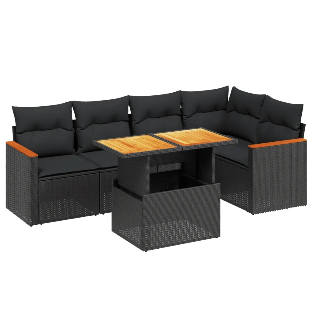 Set Divano da Giardino 6 pz con Cuscini Nero in Polyrattancod mxl 112726