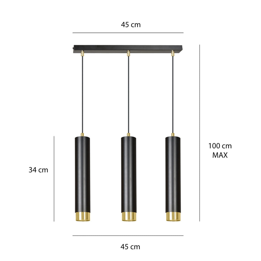 Lampadario Emibig KIBO 3 3xGU10 nero oro regolabile
