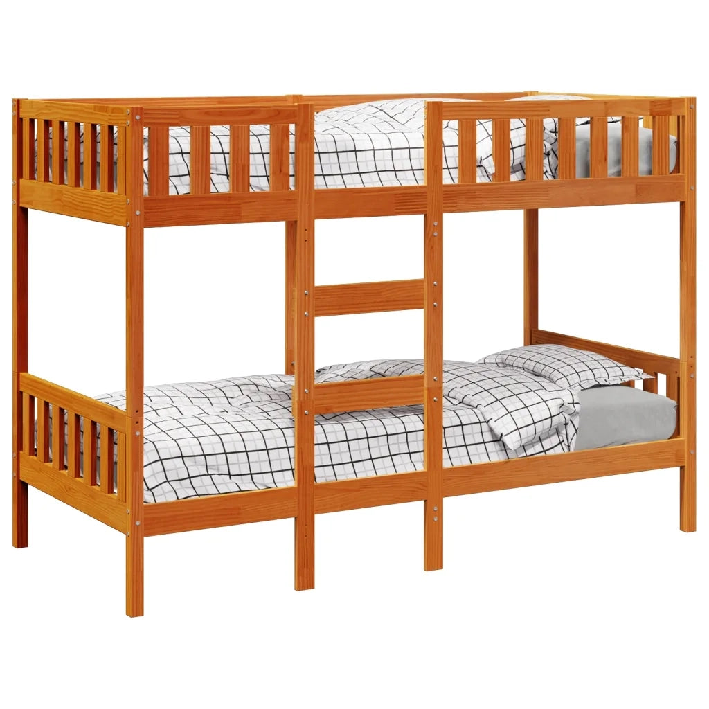 Letto a Castello Marrone Cera 90x190 cm in Legno di Pino
