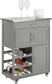 Carrello da Servire - Cucina - Trolley Cucina - Cassetto di Stoccaggio - Su Ruote - Pratico - Grigio - Acciaio - MDF - 38 x 67 x 87 cm
