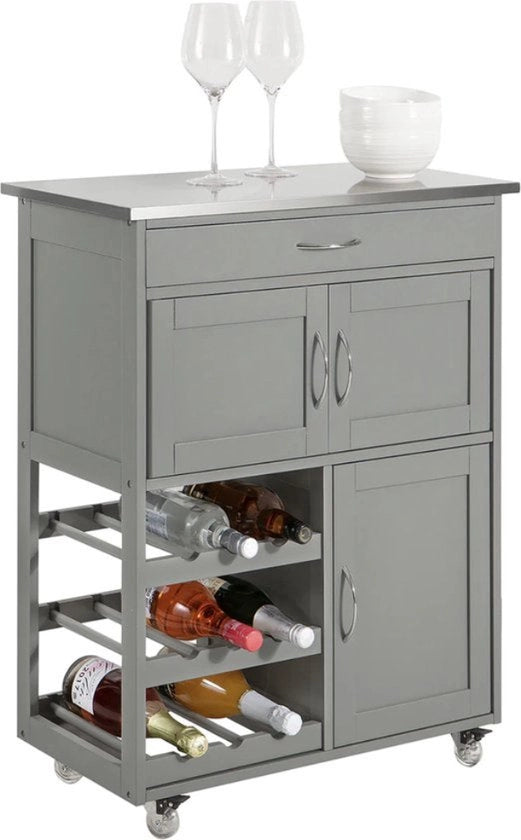 Carrello da Servire - Cucina - Trolley Cucina - Cassetto di Stoccaggio - Su Ruote - Pratico - Grigio - Acciaio - MDF - 38 x 67 x 87 cm