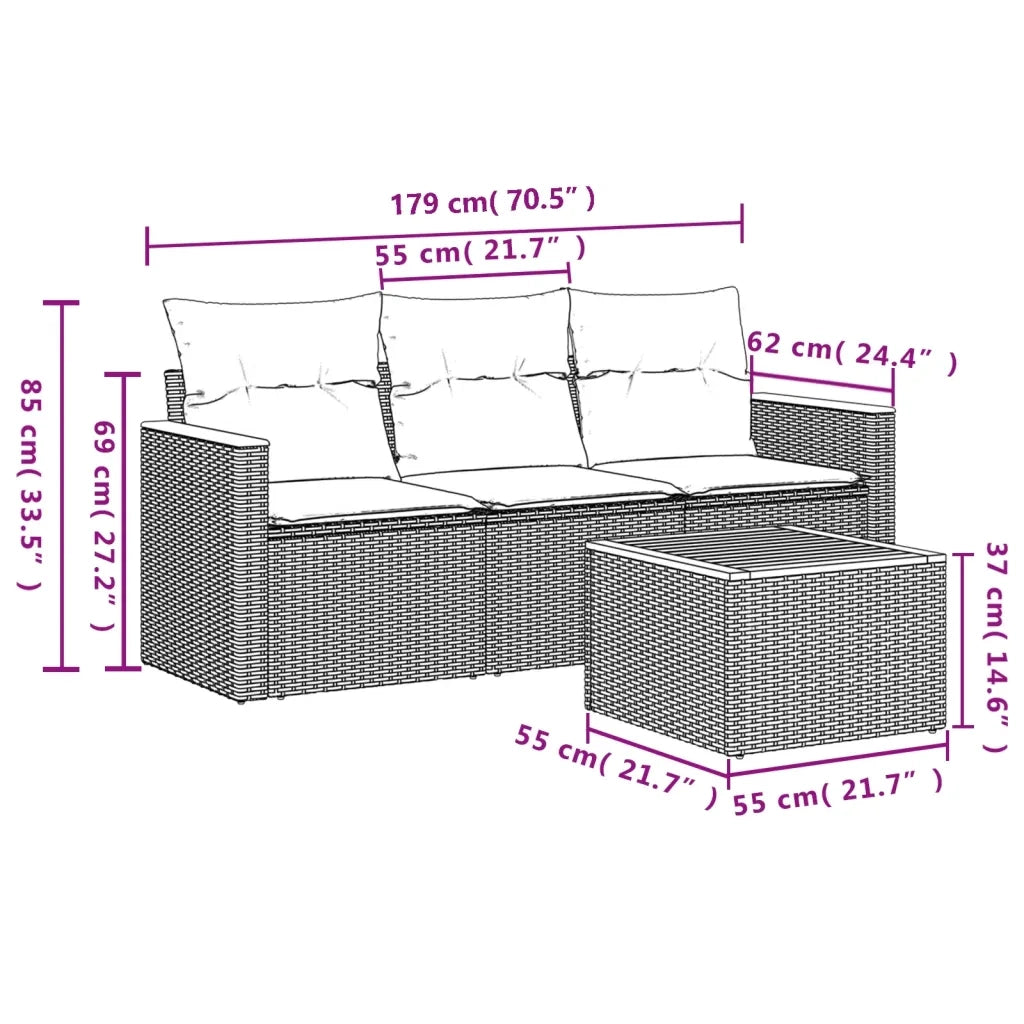 Set Divano da Giardino 4 pz con Cuscini Beige Misto Polyrattan