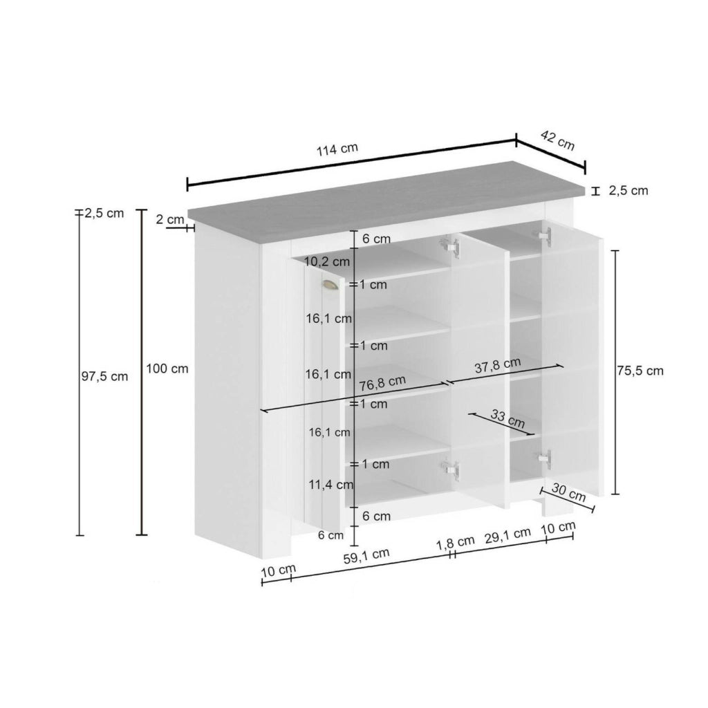 Scarpiera Seprio, Porta scarpe salvaspazio a 3 ante, Armadio multifunzione da ingresso, 114x42h100 cm, Bianco e Rovere
