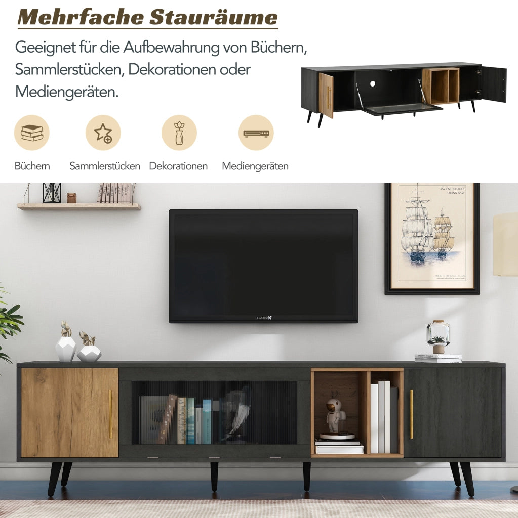 Mobile TV elegante in legno scuro con effetto grigio
