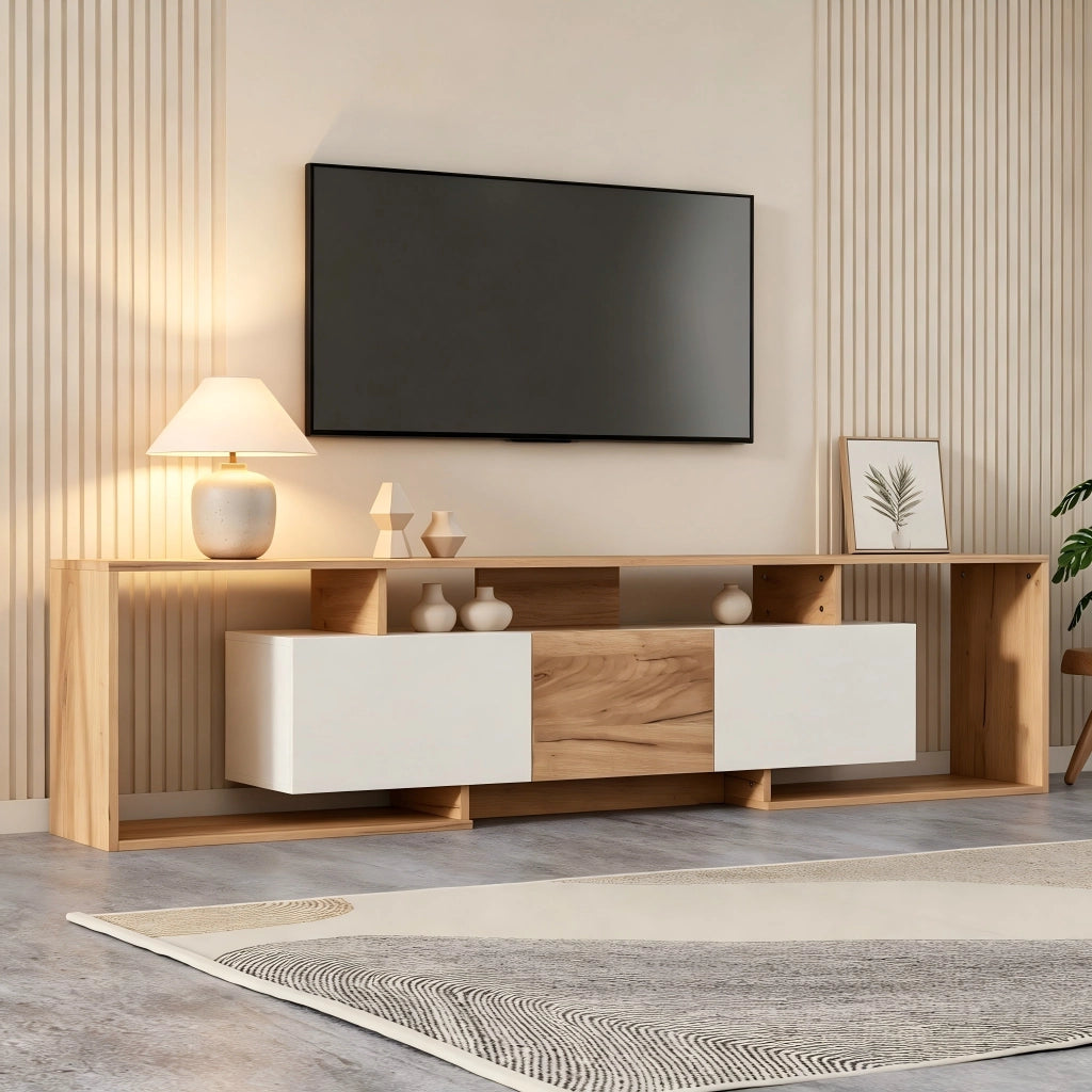 Mobile TV con 2 ante; 1 anta ribalta e 3 vani aperti - per soggiorno - 180x30x49 cm