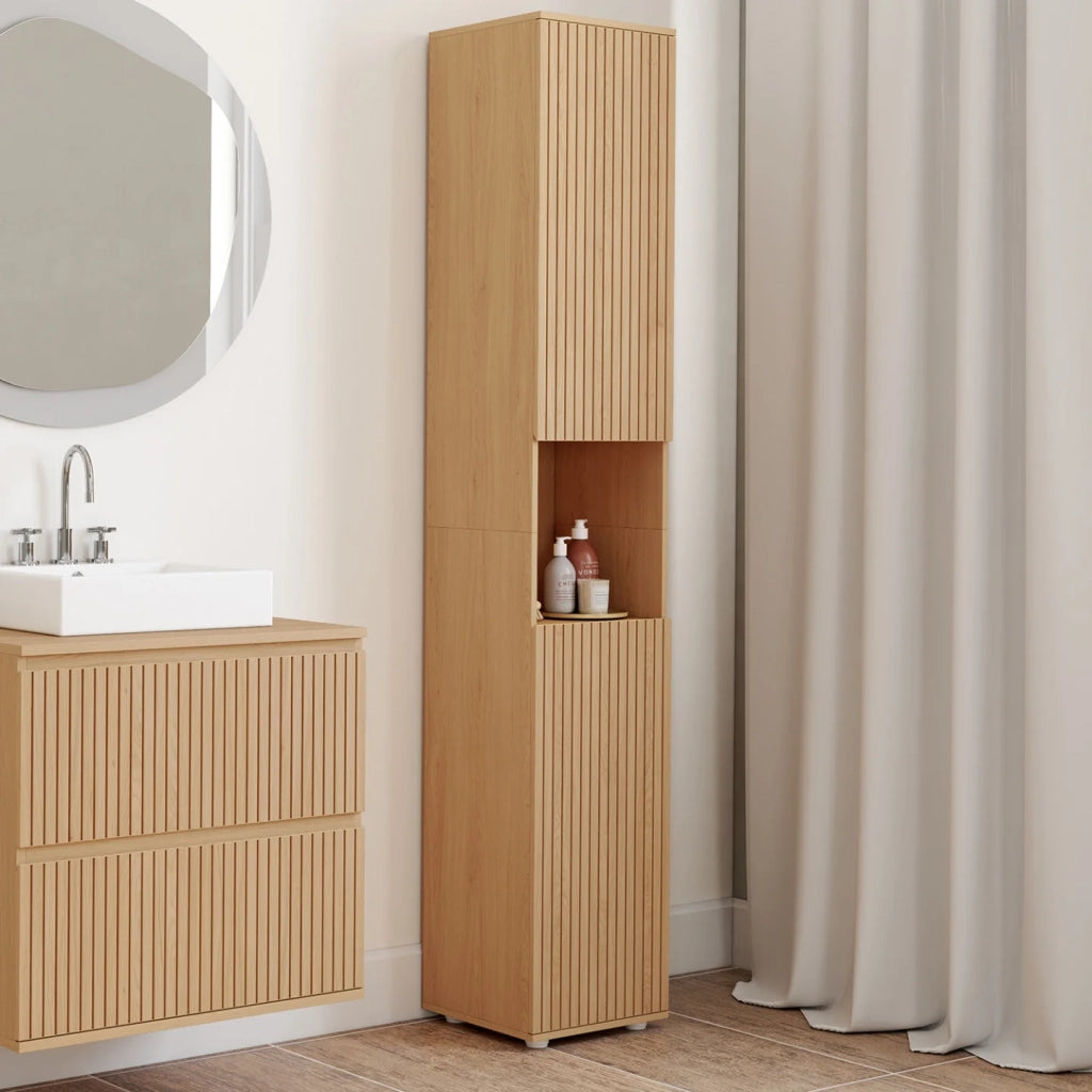 IDMarket - Mobiletto da bagno VICTOR a 2 ante e 1 nicchia con effetto dogato