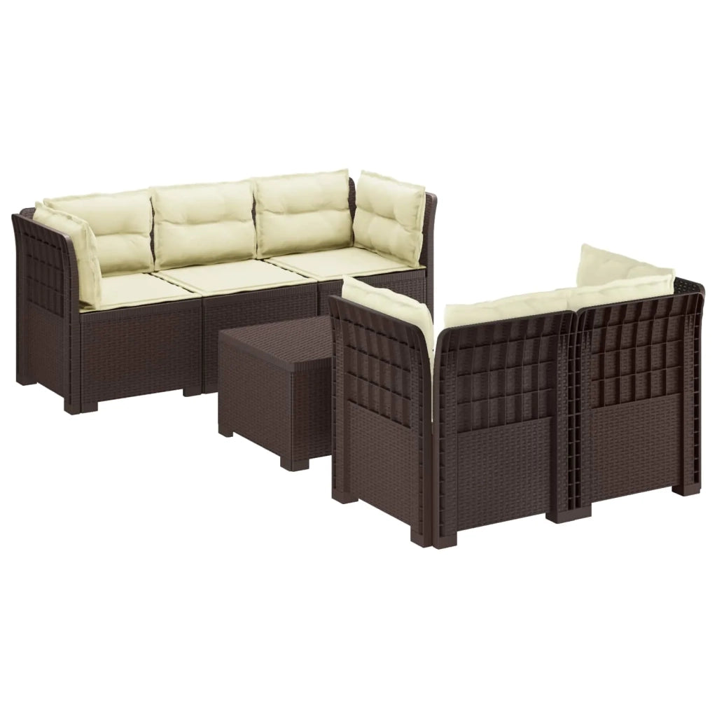 Divano da Giardino 5 Posti con Cuscini Stile Rattan PP Marrone 3443910