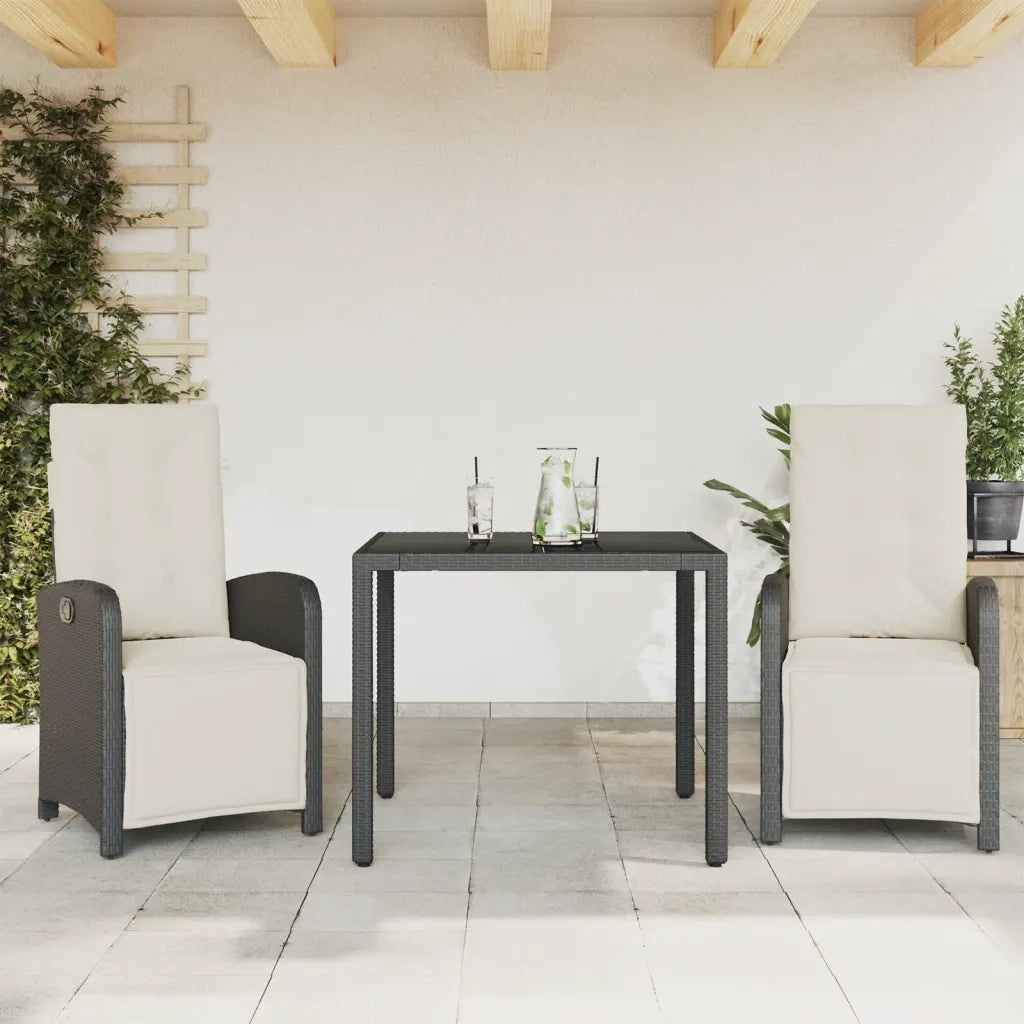 Set da BistrÃ² 3 pz con Cuscini Nero in Polyrattan