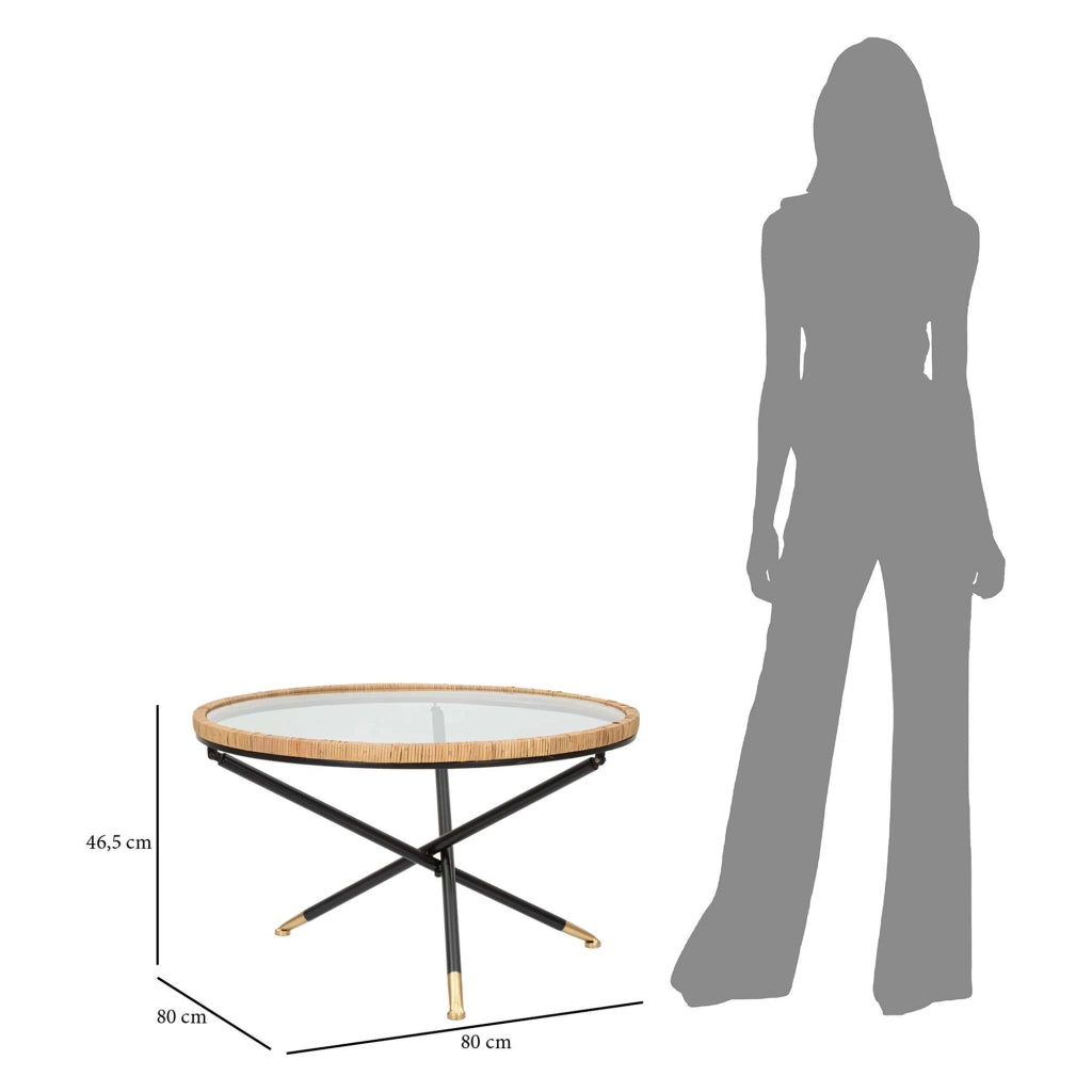 Langka, Tavolino da Salotto Dettaglio Effetto Rattan, 80x80x47h cm Nero