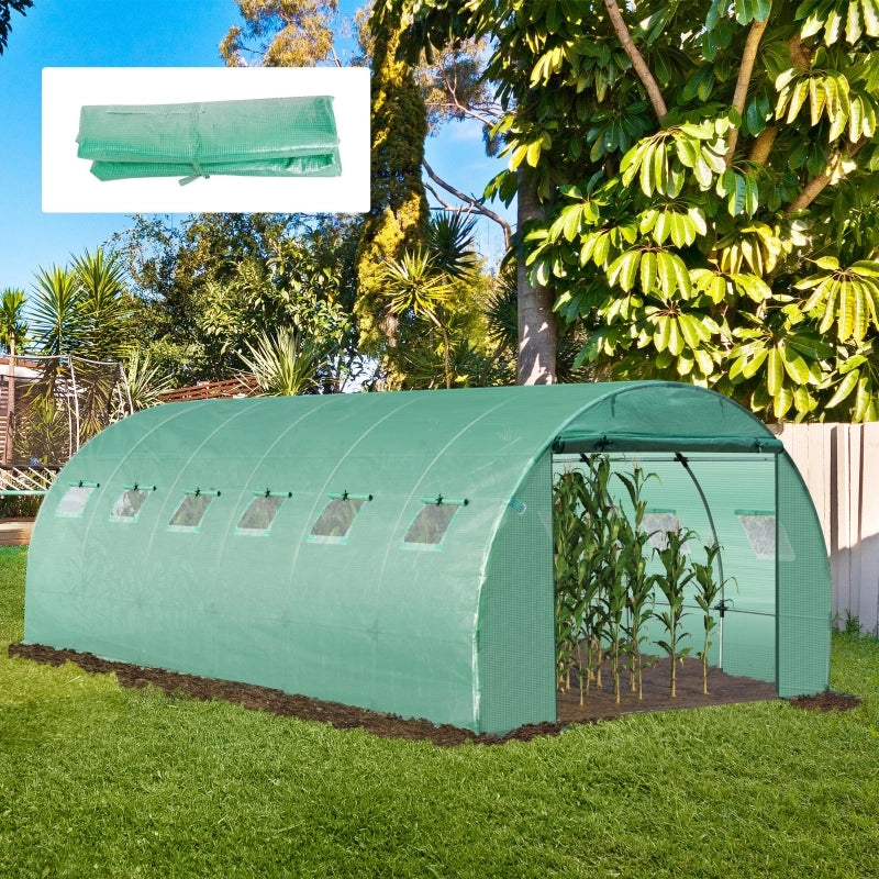 Telo per serra in plastica verde 600 x 300 x 200 cm con finestre arrotolabili e porta con zip