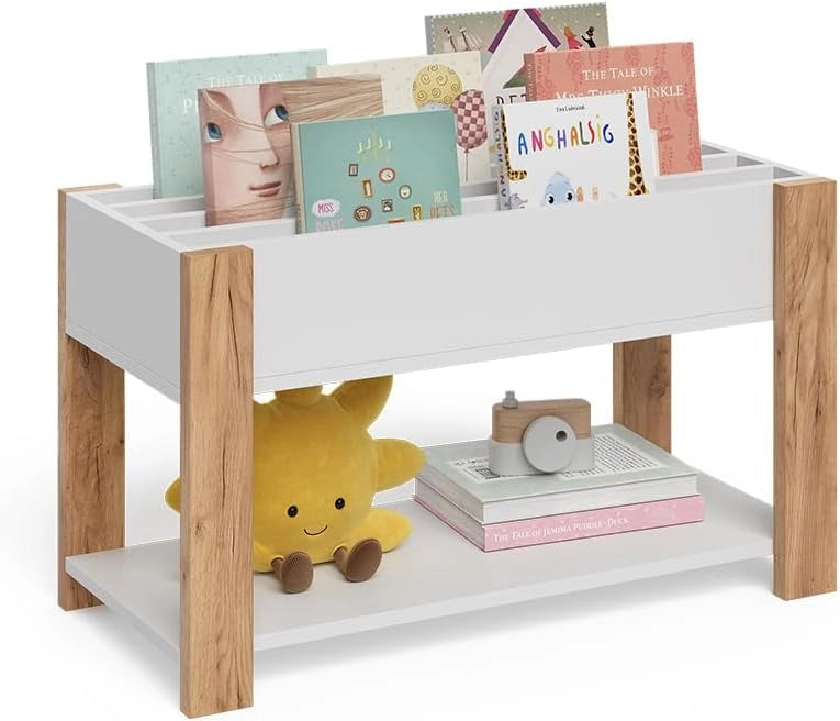 Scaffale per bambini Malia, Bianco/Artisan, 80 x 46 cm, per la conservazione di libri, giocattoli e raccoglitori