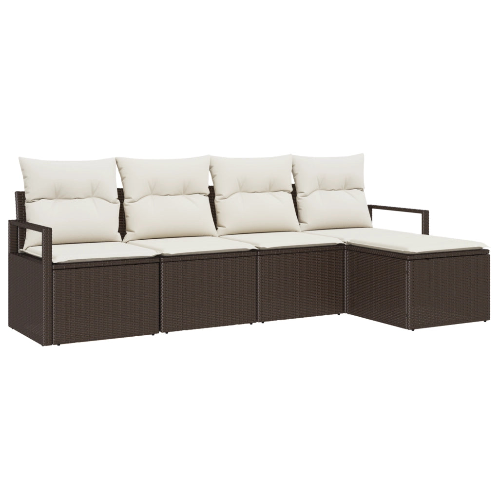Set di divani da giardino  5 pezzi con cuscini marroni in rattan PE