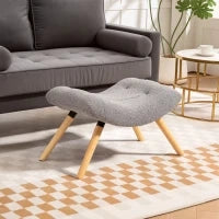 Pouf moderno con rivestimento in pile e gambe in legno, imbottito, per soggiorno, camera da letto, ingresso, Grigio chiaro