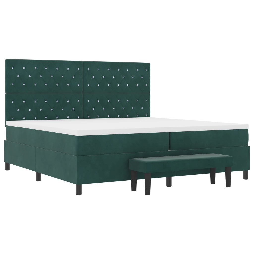 Letto a molle con materasso e panchina verde scuro 200x200 cm velluto