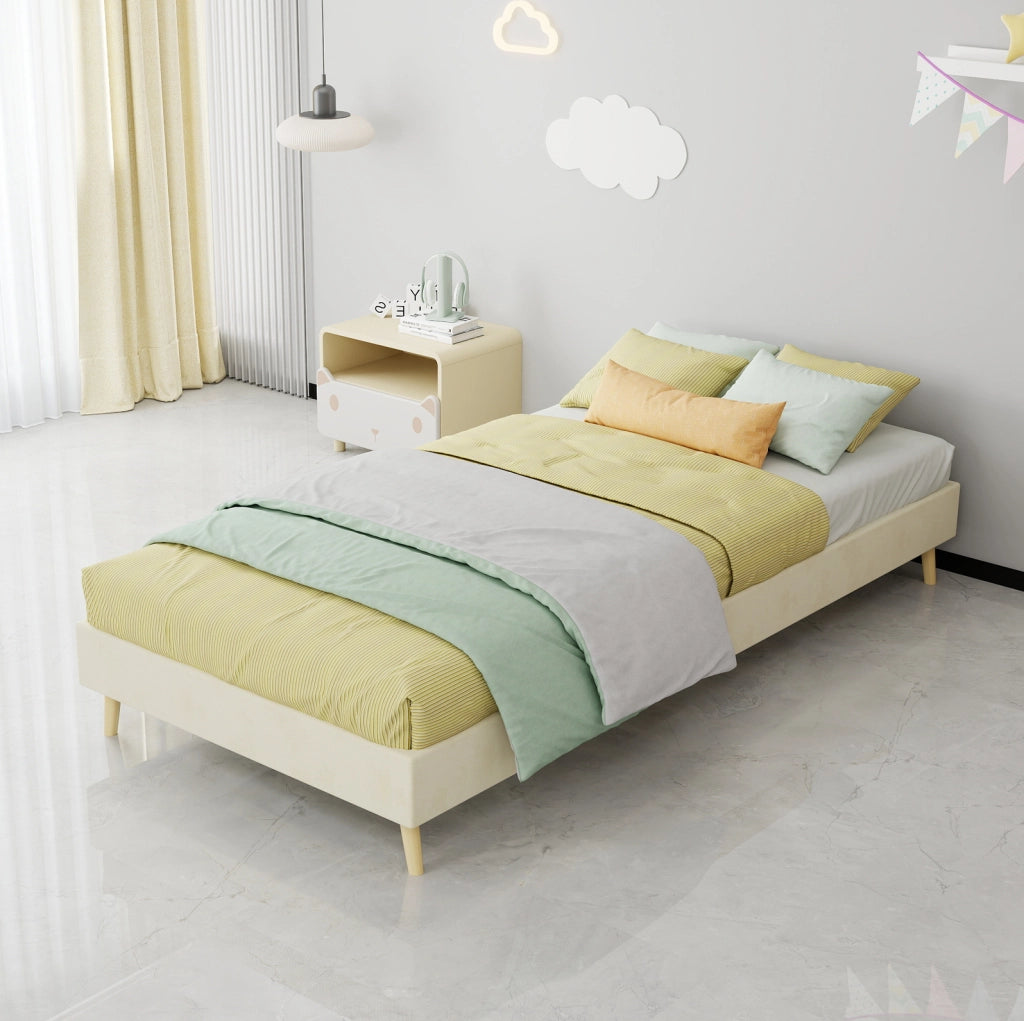 Letto singolo 90x200 cm beige in tessuto e metallo