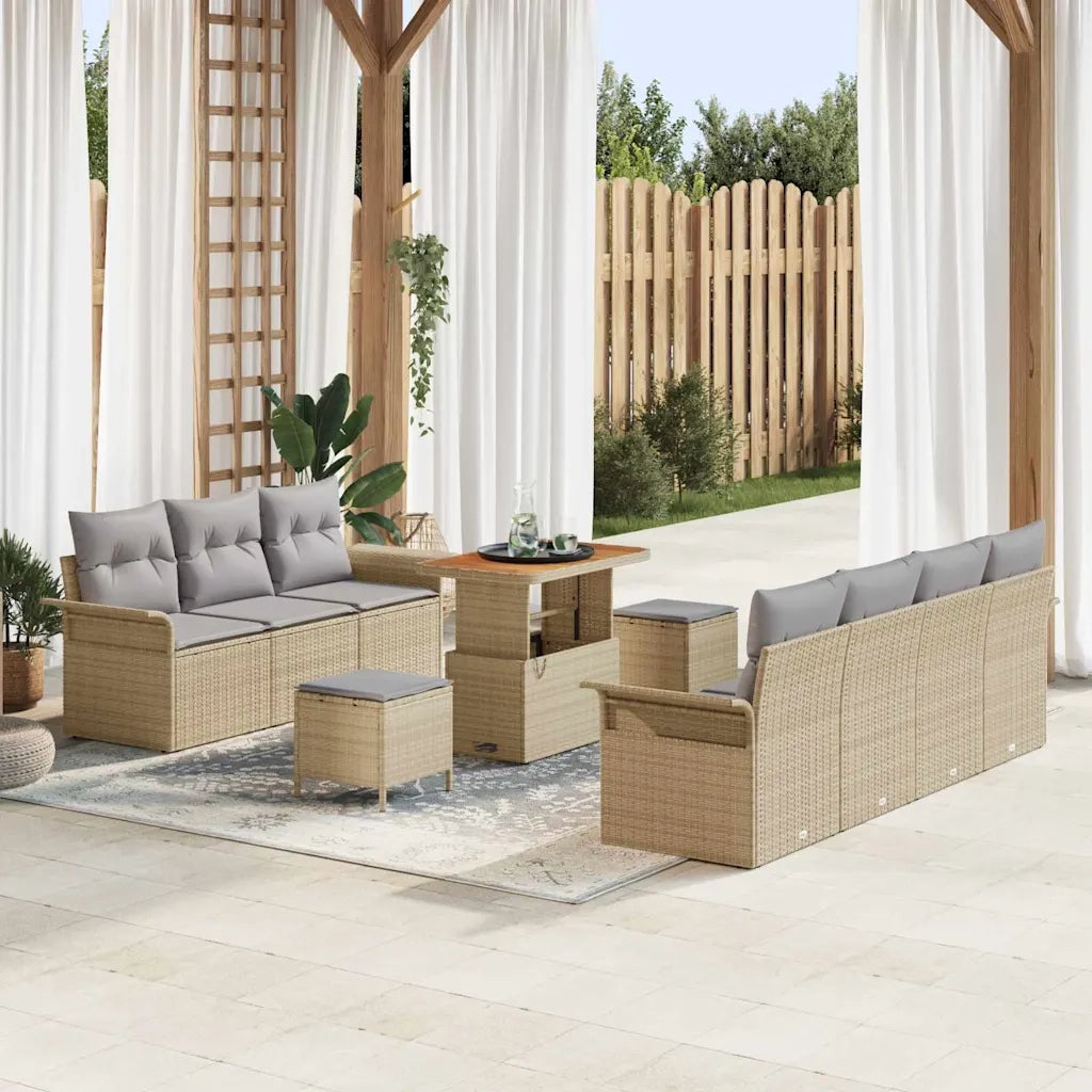 Set Divano da Giardino con cuscino 10 pcs Beige polyrattan
