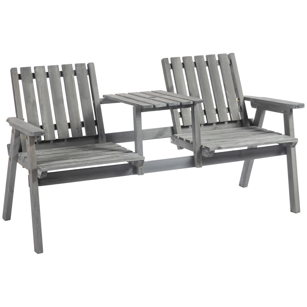 Panca da giardino con tavolo Gruppo di seduti Mobili da giardino con foro per ombrellone 2 sedie in legno massiccio Grigio 152 x 70 x 83 cm per terrazza e giardino