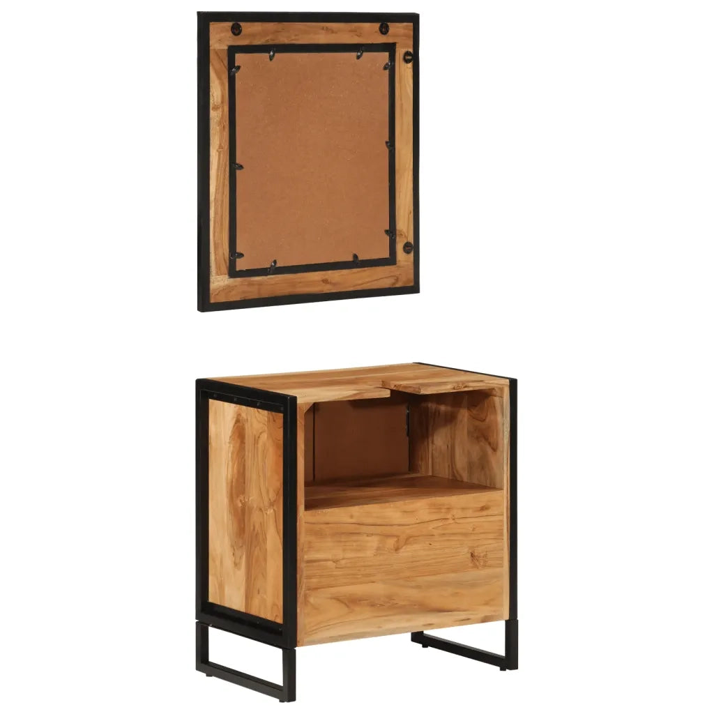 Set Mobili da Bagno 2 pz in Ferro e Legno Massello di Acacia 3217119