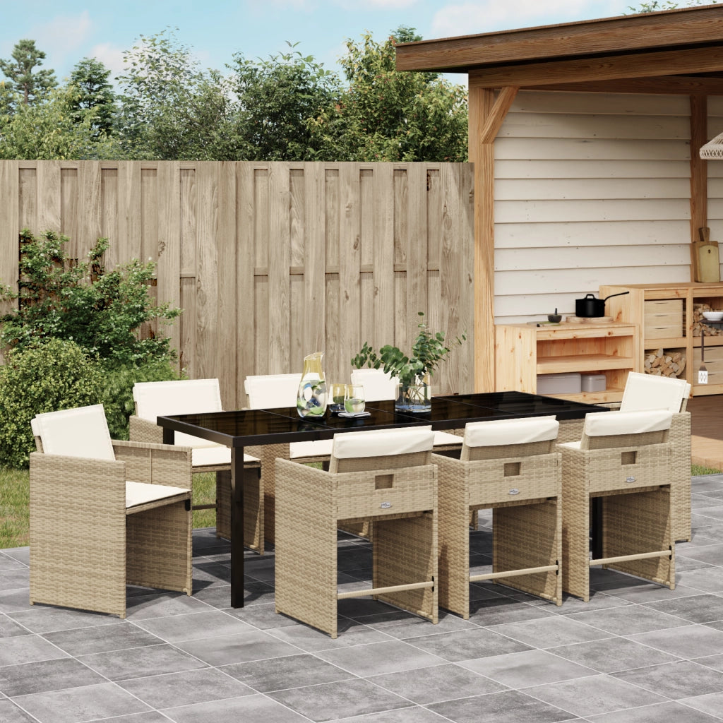 Set da pranzo da giardino in polyrattan beige con cuscini