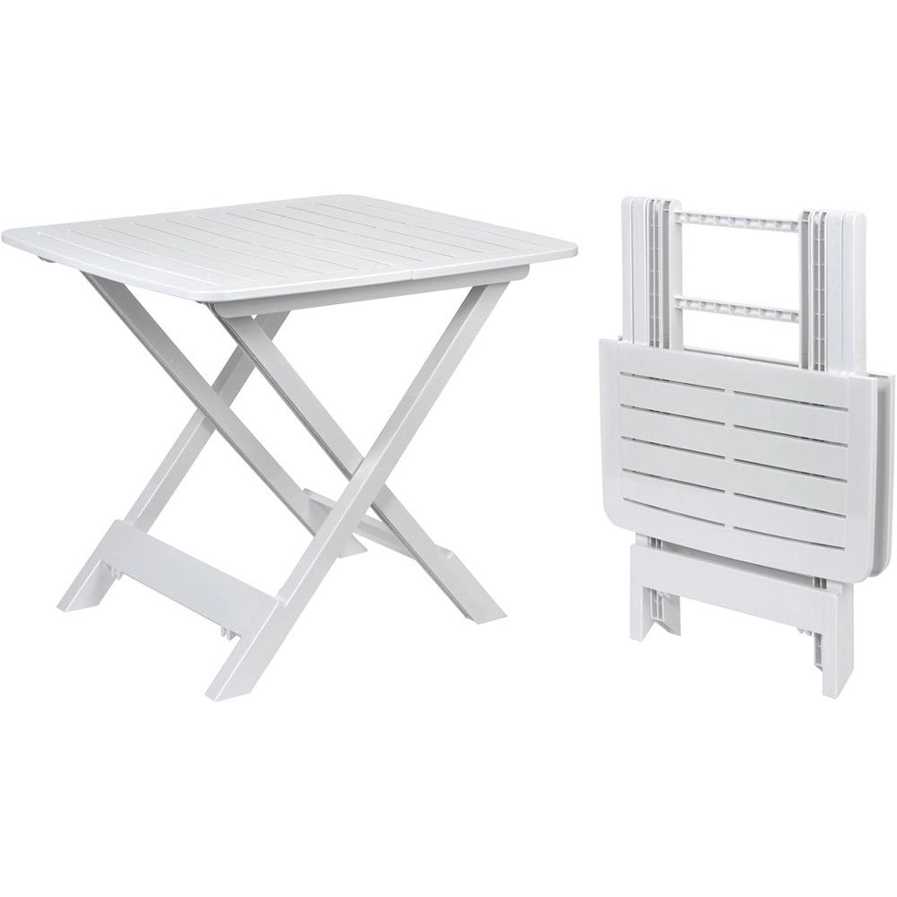 Trade Shop - Tavolo Pieghevole Bianco In Polietilene 79x72x70cm Tavolino Giardino Campeggio 012140 -
