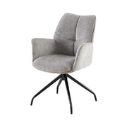 Sedia da pranzo girevole TRINITY – Tessuto grigio – Con braccioli – Piedi in metallo nero – Stile design/industriale
